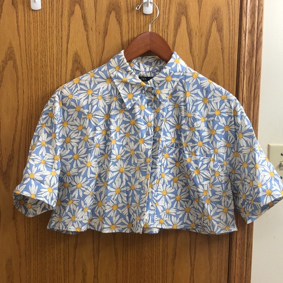 Zara daisy linen cropped shirt - Picture 1 of 4